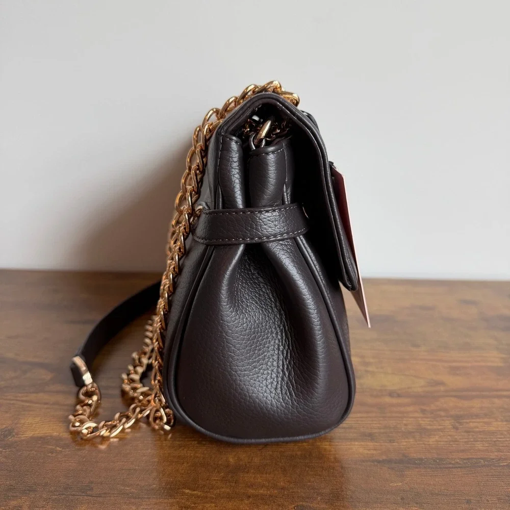 New Juicy Couture The Glam Juicy Brown Shoulder Crossbody Handbag Gold Charm